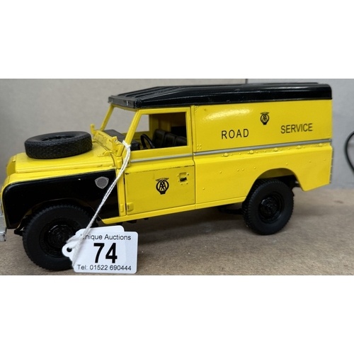 74 - A Universal Hobbies 1/18 scale AA Road service Land Rover (Missing rear door)