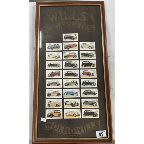 85 - A framed set of reprint taddy & co cigarette cards of vintage cars