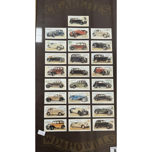 85 - A framed set of reprint taddy & co cigarette cards of vintage cars