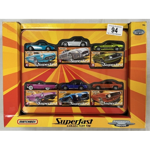 94 - A Matchbox superfont collector tin limited edition 20500 with 6 cars