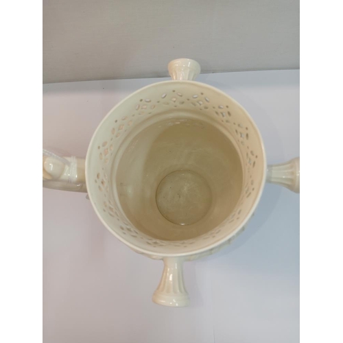 1252 - A Leedsware classical creamware puzzle jug. Height 20cm