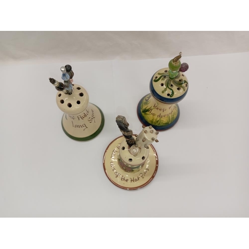 1275 - 6 Devon pottery Torquay ware hat pin stands