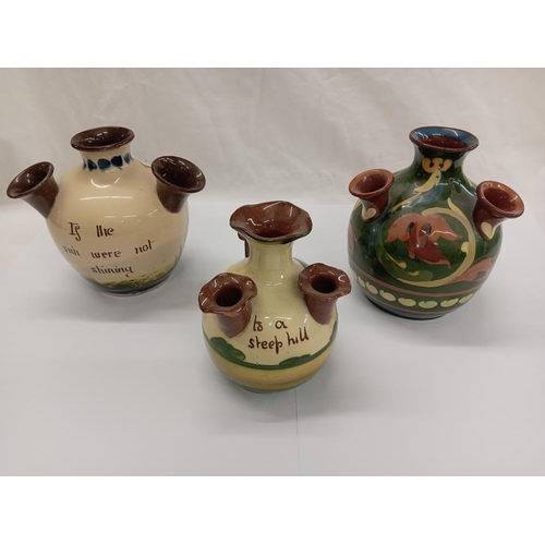 1284 - 3 large Torquay ware bud vases