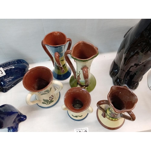 1292 - 5 Torquay ware 3 handled vases including Long Park