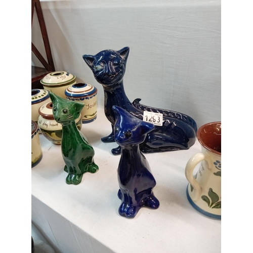 1293 - A Lauder Barum pottery cat & 2 others