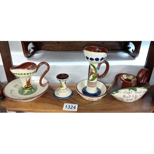 1324 - 11 Torquay ware candlesticks