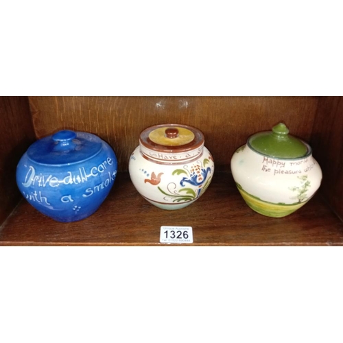 1326 - 7 Torquay ware tobacco jar/ jam pots