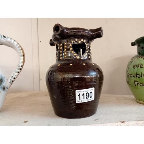 1190 - 3 puzzle jugs including Greyshott & Barum pottery