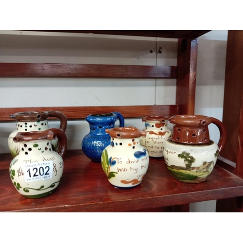 1202 - 9 Torquay pottery puzzle jugs