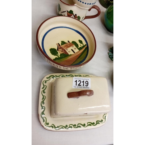 1219 - A Watcombe pottery shaving mug & other Torquay ware including butter dish etc. 5 Items