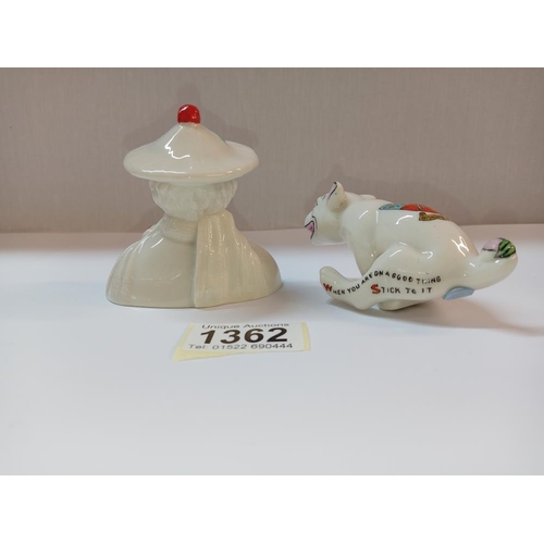 1362 - A crested china Bonzo dog & a figure head bust