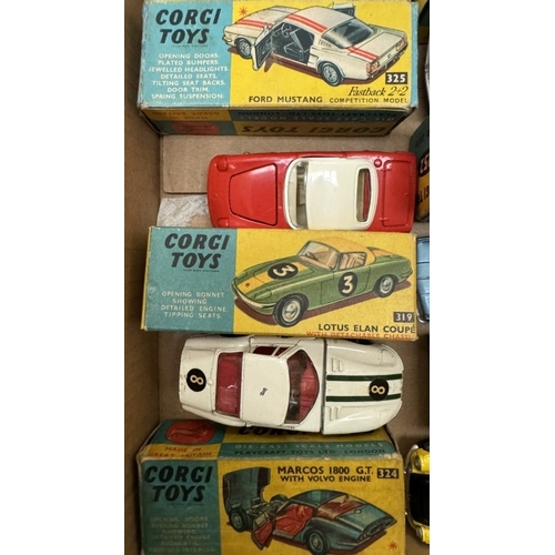 234 - 6 Boxed 1960's including MGCGT Rover, Lotus, Ford Mustang etc