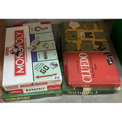 414 - 5 Waddington games including Formula 1, Cluedo, Totopoly & 2 Monopoly