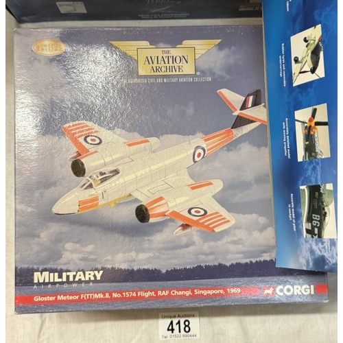 418 - 10 Boxed Corgi aeroplane models. AA35003, AA32808, 47110, 48104, 47102, 49302, 49301, AA31901, 48301... 