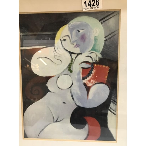 1426 - A framed and glazed print in the style of Picasso, COLLECT ONLY.