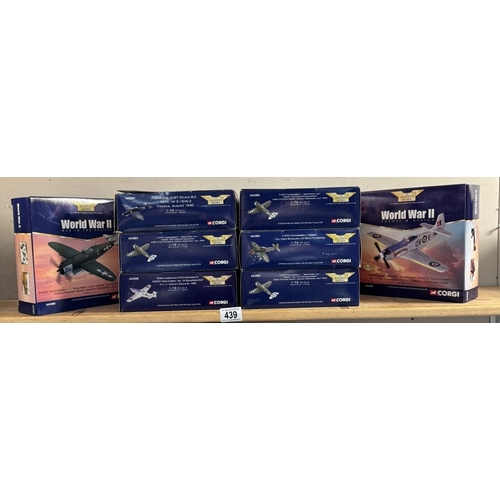 439 - 8 Boxed Corgi WW2 model aircraft. AA32206, AA33803, AA33801, AA33803, AA32501, AA33803, AA32206, AA3... 