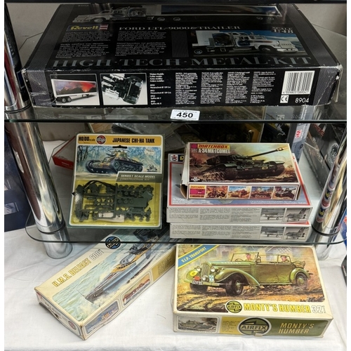 450 - A quantity of Airfix model kits etc including Monty's Humber, HMS Belfast etc & A Revell metal kit