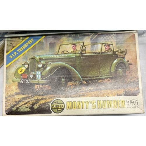 450 - A quantity of Airfix model kits etc including Monty's Humber, HMS Belfast etc & A Revell metal kit