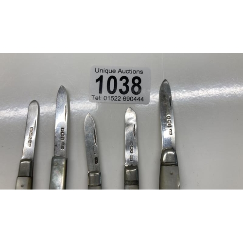 1038 - Five Silver and Mother Of Pearl knives