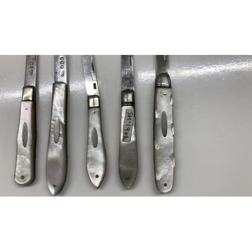 1038 - Five Silver and Mother Of Pearl knives