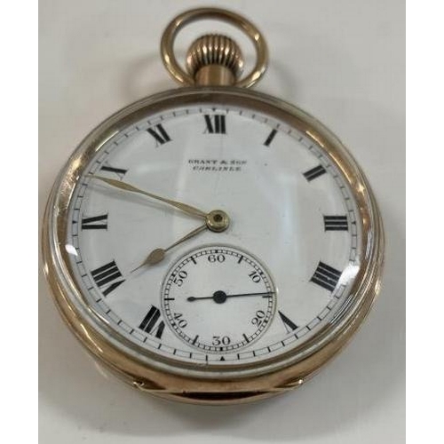 1041 - A 9ct Gold open face pocket watch. Grant & Sons Carlisle