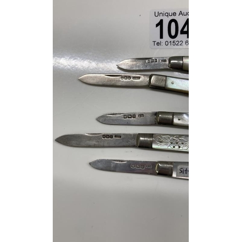 1042 - Five Silver and Mother Of Pearl knives