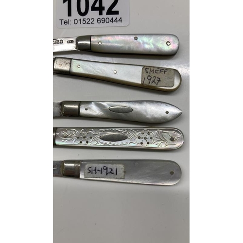 1042 - Five Silver and Mother Of Pearl knives