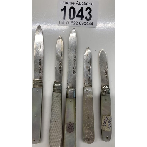 1043 - Five Silver and Mother Of Pearl knives