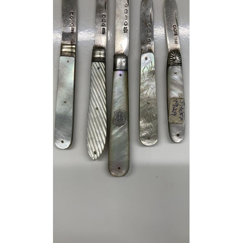 1043 - Five Silver and Mother Of Pearl knives