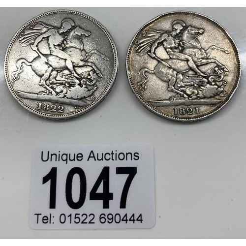 1047 - An 1821 & 1822 George IV Sliver Crown