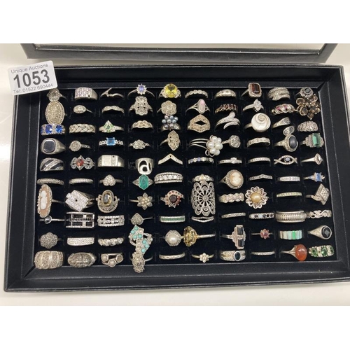 1053 - A Good tray of 100 sterling silver rings . Tray Weight-125g. Ring Weight -375g. Total weight 500g