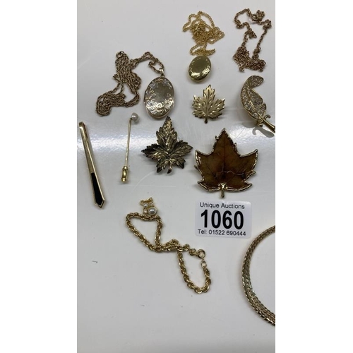 1060 - A collection of Gold coloured metal jewellery including chains & necklaces