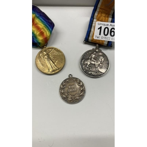 1068 - A WW1 medals for WSA 456 J Homan SKR R,N,R and Silver 'for zeal' Granton noval base