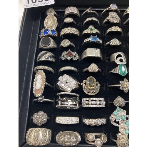 1053 - A Good tray of 100 sterling silver rings . Tray Weight-125g. Ring Weight -375g. Total weight 500g