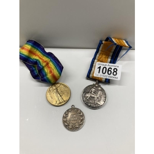 1068 - A WW1 medals for WSA 456 J Homan SKR R,N,R and Silver 'for zeal' Granton noval base