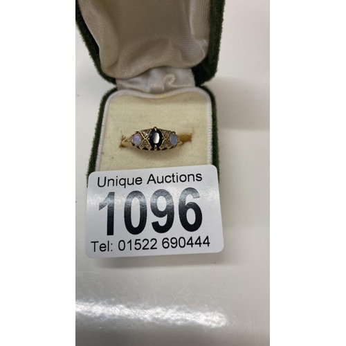 1096 - A gold ring set imitation opals, diamonds sapphire total weight 3.26g