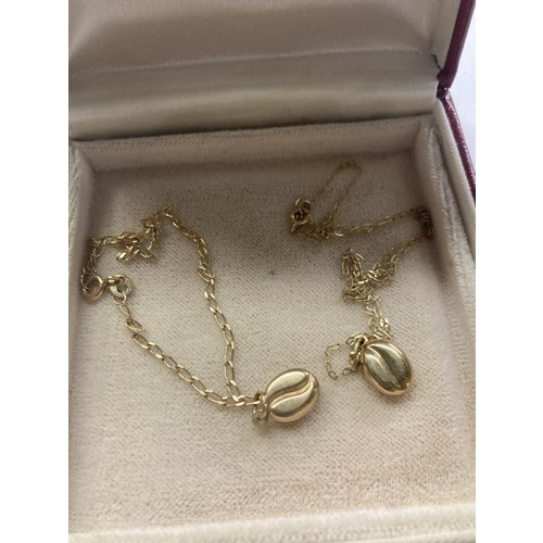 1100L - 2 gold coffee bean and chains necklace best friend necklace