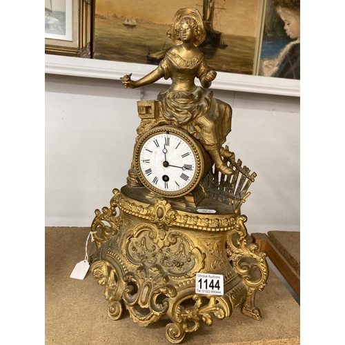 1144 - A French spelter mantle clock