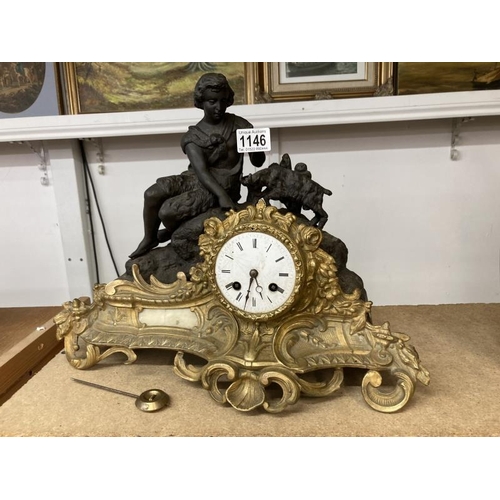 1146 - A French Spelter and brass ormolu mantle clock