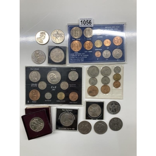 1056 - A collection of coins, Including a Churchill crown set