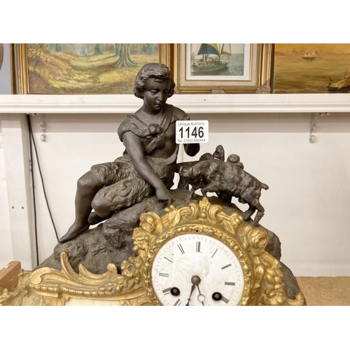 1146 - A French Spelter and brass ormolu mantle clock