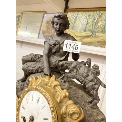 1146 - A French Spelter and brass ormolu mantle clock