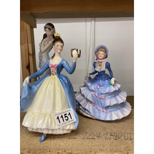 1151 - Three lady figurines. 2 royal Doulton & 1 Coalport.