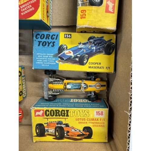 570 - Boxed Corgi including 394 Datsun, 344 Ferrari and 159, 156, 159 and 158 racing cars