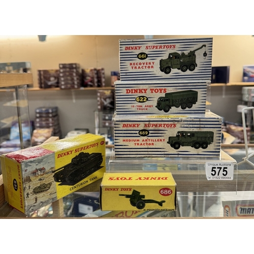 575 - 5 boxed Dinky military vehicles including 689 medium artillery tractor