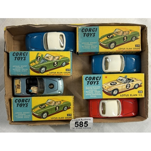 585 - 4 boxed Corgi Lotus Elan S2 and Coupe 318 and 319