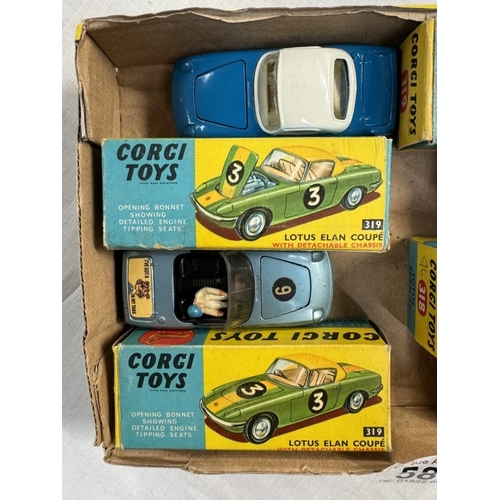 585 - 4 boxed Corgi Lotus Elan S2 and Coupe 318 and 319