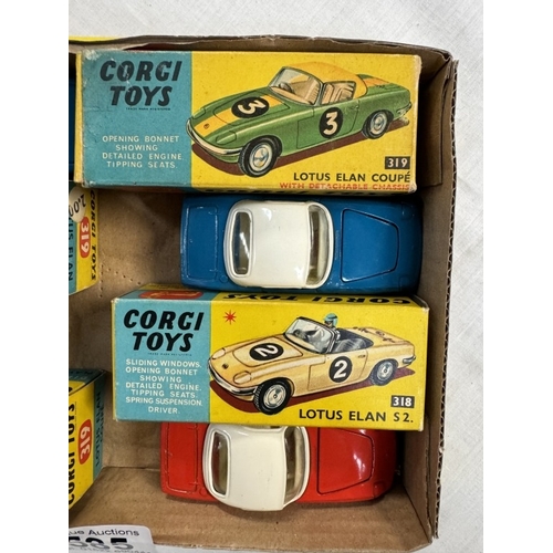 585 - 4 boxed Corgi Lotus Elan S2 and Coupe 318 and 319