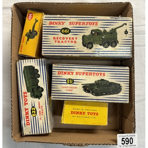 590 - 5 boxed Dinky military vehicles including 661 recovery tractor