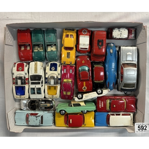 592 - A good lot of unboxed Corgi cars including MG Austin Healey, Mini etc